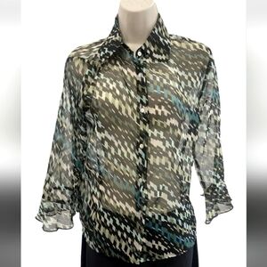 Nicola sheer blouse size large 100%polyester splash colors